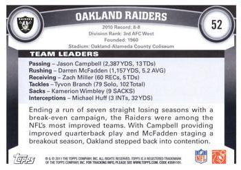 2011 Topps #52 Oakland Raiders Back