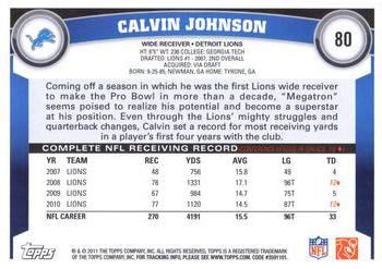 2011 Topps #80 Calvin Johnson Back