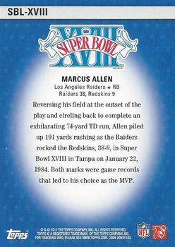 2011 Topps - Super Bowl Legends #SBL-XVIII Marcus Allen Back
