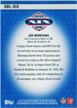 2011 Topps - Super Bowl Legends #SBL-XIX Joe Montana Back