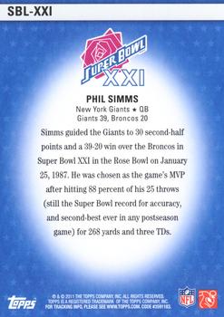 2011 Topps - Super Bowl Legends #SBL-XXI Phil Simms Back