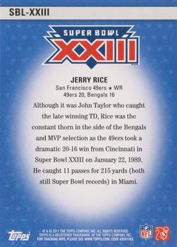 2011 Topps - Super Bowl Legends #SBL-XXIII Jerry Rice Back
