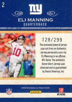 2010 Panini Classics - Dress Code Jerseys #2 Eli Manning Back
