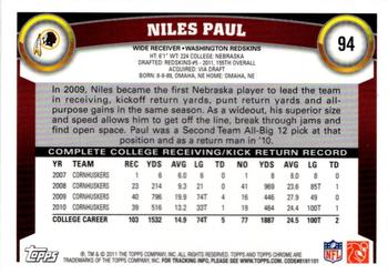 2011 Topps Chrome #94 Niles Paul Back
