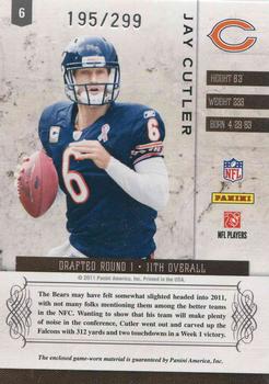 2011 Panini Plates & Patches #6 Jay Cutler Back