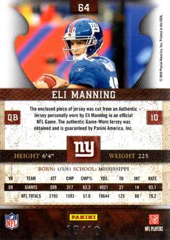 2010 Panini Plates & Patches - Jerseys Prime Nameplate #64 Eli Manning Back