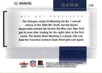 2004 Fleer Hot Prospects - Draft Rewind #25 DR Eli Manning Back