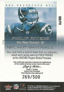 2004 Fleer Hot Prospects - Hot Materials #HM/PR Philip Rivers Back