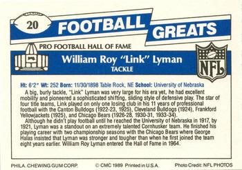 1989 Swell Greats #20 William Roy Lyman Back