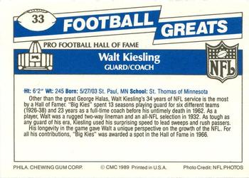 1989 Swell Greats #33 Walt Kiesling Back