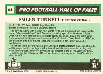 1990 Swell Greats #64 Emlen Tunnell Back