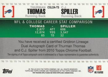 2010 Topps Chrome - Gridiron Lineage Autographs Refractors #CGL-TS Thurman Thomas / C.J. Spiller  Back