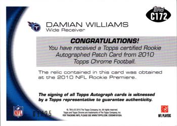 2010 Topps Chrome - Rookie Autographs Patch #C172 Damian Williams  Back