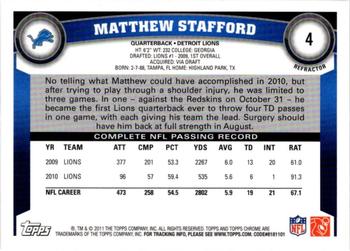 2011 Topps Chrome - Refractors #4 Matthew Stafford  Back