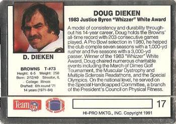 1991 Action Packed Whizzer White Award #17 Doug Dieken Back