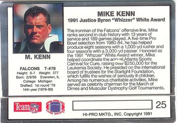 1991 Action Packed Whizzer White Award #25 Mike Kenn Back