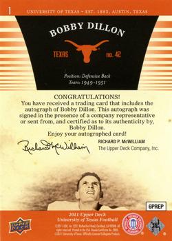 2011 Upper Deck University of Texas - Autographs #1 Bobby Dillon Back