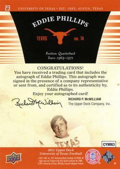 2011 Upper Deck University of Texas - Autographs #23 Eddie Phillips Back
