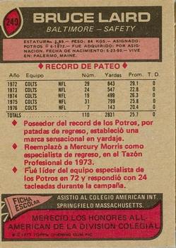 1977 Topps Mexican #249 Bruce Laird Back