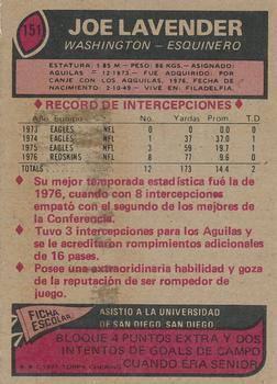 1977 Topps Mexican #151 Joe Lavender Back