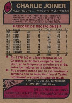1977 Topps Mexican #167 Charlie Joiner Back