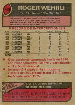 1977 Topps Mexican #290 Roger Wehrli Back