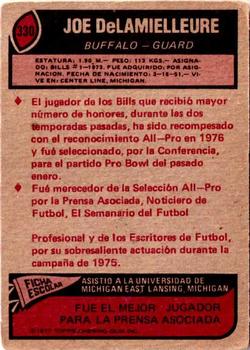 1977 Topps Mexican #330 Joe DeLamielleure Back