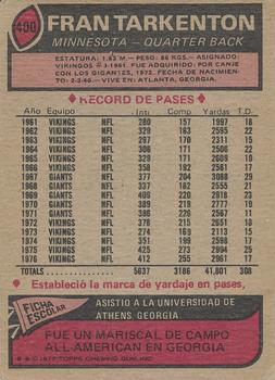 1977 Topps Mexican #400 Fran Tarkenton Back