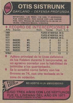 1977 Topps Mexican #494 Otis Sistrunk Back