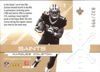 2010 Donruss Elite - Zoning Commission Gold #9 Marques Colston  Back