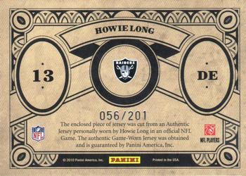 2010 Panini Crown Royale - Majestic Materials #13 Howie Long Back