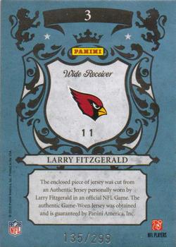 2010 Panini Crown Royale - Royalty Materials #3 Larry Fitzgerald Back