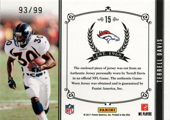2010 Playoff National Treasures - Timeline Materials Player Name #15 Terrell Davis Back