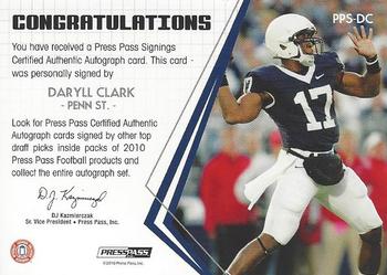 2010 Press Pass - Press Pass Signings Autographs Silver #PPS-DC Daryll Clark Back