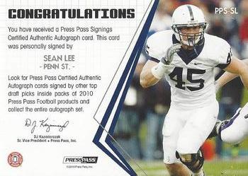 2010 Press Pass - Press Pass Signings Autographs Silver #PPS-SL Sean Lee Back