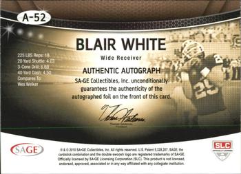 2010 SAGE - Autographs Red #A-52 Blair White  Back