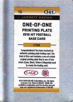 2010 SAGE HIT - Autographs Printing Plates Cyan #A16 Jarrett Brown  Back