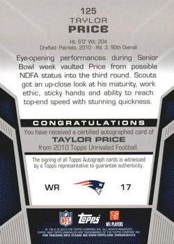2010 Topps Unrivaled - Rookie Autographs #125 Taylor Price Back