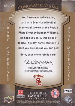 2010 Upper Deck Exquisite Collection - Rare Materials Gold #ERM-DW Damian Williams Back