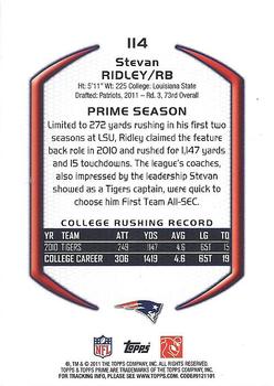 2011 Topps Prime - Red #114 Stevan Ridley Back