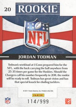 2011 Donruss Elite - Rookie NFL Shield #20 Jordan Todman Back