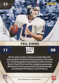 2011 Panini Absolute Memorabilia - NFL Icons Spectrum #11 Phil Simms Back