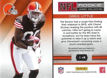 2011 Panini Absolute Memorabilia - Rookie Jersey Collection #14 Greg Little Back