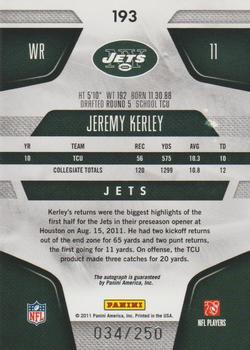 2011 Panini Certified - Mirror Red Signatures #193 Jeremy Kerley Back