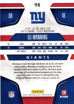 2011 Panini Certified - Platinum Red #98 Eli Manning  Back