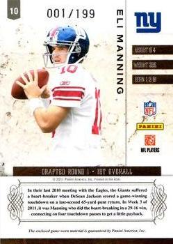 2011 Panini Plates & Patches - Jerseys #10 Eli Manning Back