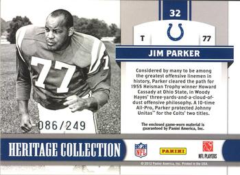 2011 Panini Totally Certified - Heritage Collection Jerseys #32 Jim Parker Back