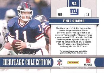 2011 Panini Totally Certified - Heritage Collection Jerseys #52 Phil Simms Back