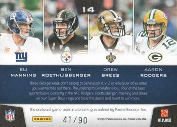 2011 Panini Totally Certified - Stitches in Time #14 Eli Manning / Ben Roethlisberger / Drew Brees / Aaron Rodgers Back