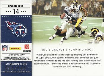 2011 Playoff Contenders - Super Bowl Tickets Gold #14 Eddie George Back